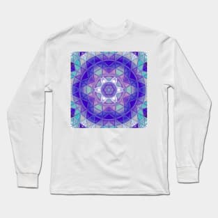 Mosaic Mandala Flower Purple Blue and White Long Sleeve T-Shirt